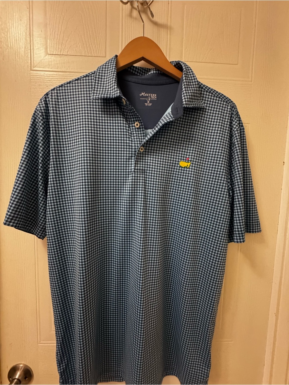 Masters Navy Gingham Polo with Yellow Logo